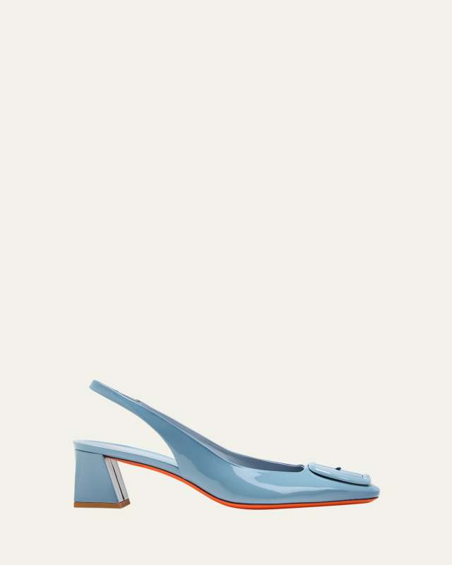 Lemon Patent Buckle Slingback Pumps